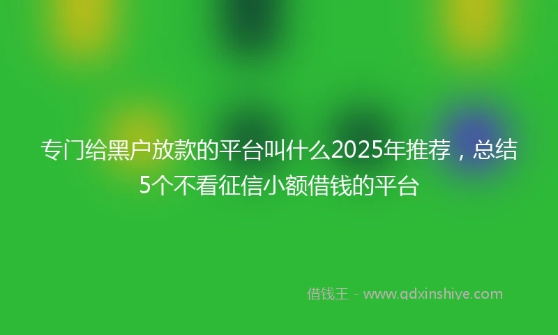 专门给黑户放款的平台叫什么2025年推荐，总结5个不看征信小额借钱的平台