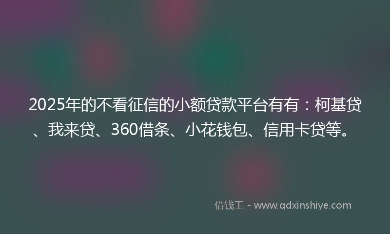 2025年的不看征信的小额贷款平台有有：柯基贷、我来贷、360借条、小花钱包、信用卡贷等。