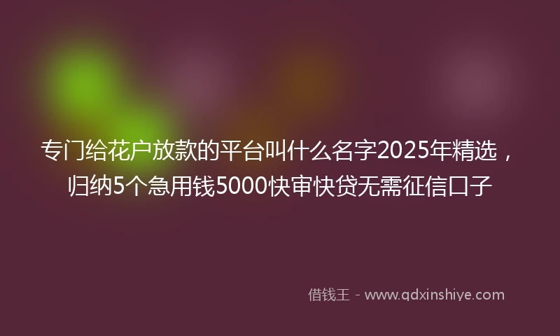 专门给花户放款的平台叫什么名字2025年精选，归纳5个急用钱5000快审快贷无需征信口子