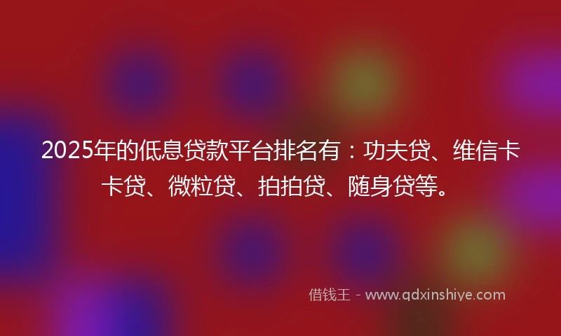 2025年的低息贷款平台排名有：功夫贷、维信卡卡贷、微粒贷、拍拍贷、随身贷等。