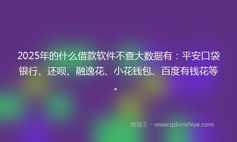 2025年的什么借款软件不查大数据有：平安口袋银行、还呗、融逸花、小花钱包、百度有钱花等。
