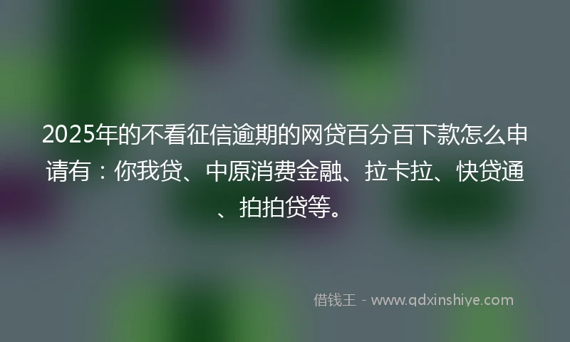2025年的不看征信逾期的网贷百分百下款怎么申请有：你我贷、中原消费金融、拉卡拉、快贷通、拍拍贷等。