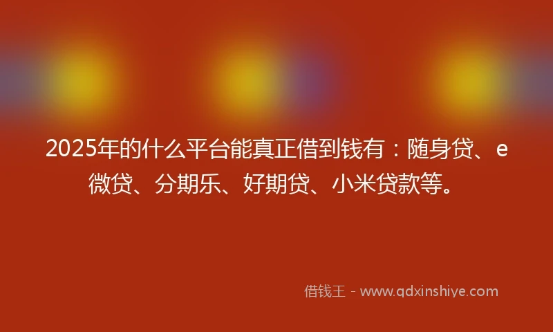 2025年的什么平台能真正借到钱有：随身贷、e微贷、分期乐、好期贷、小米贷款等。