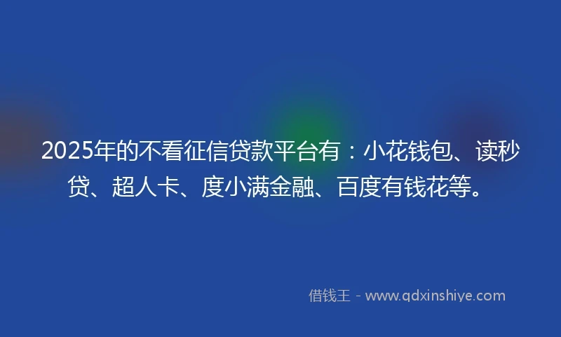 2025年的不看征信贷款平台有：小花钱包、读秒贷、超人卡、度小满金融、百度有钱花等。