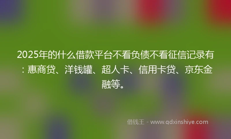 2025年的什么借款平台不看负债不看征信记录有：惠商贷、洋钱罐、超人卡、信用卡贷、京东金融等。