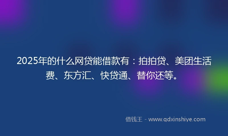 2025年的什么网贷能借款有：拍拍贷、美团生活费、东方汇、快贷通、替你还等。