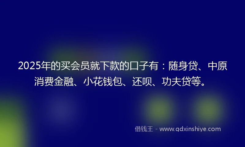 2025年的买会员就下款的口子有：随身贷、中原消费金融、小花钱包、还呗、功夫贷等。