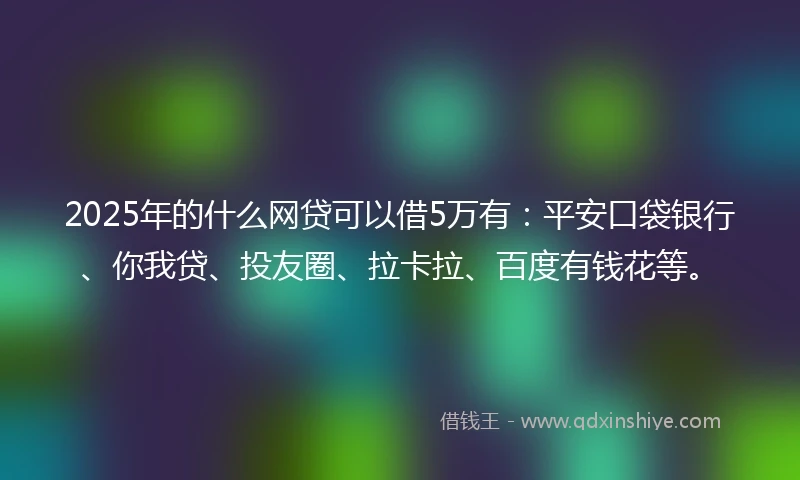 2025年的什么网贷可以借5万有：平安口袋银行、你我贷、投友圈、拉卡拉、百度有钱花等。