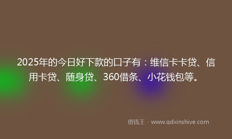 2025年的今日好下款的口子有：维信卡卡贷、信用卡贷、随身贷、360借条、小花钱包等。