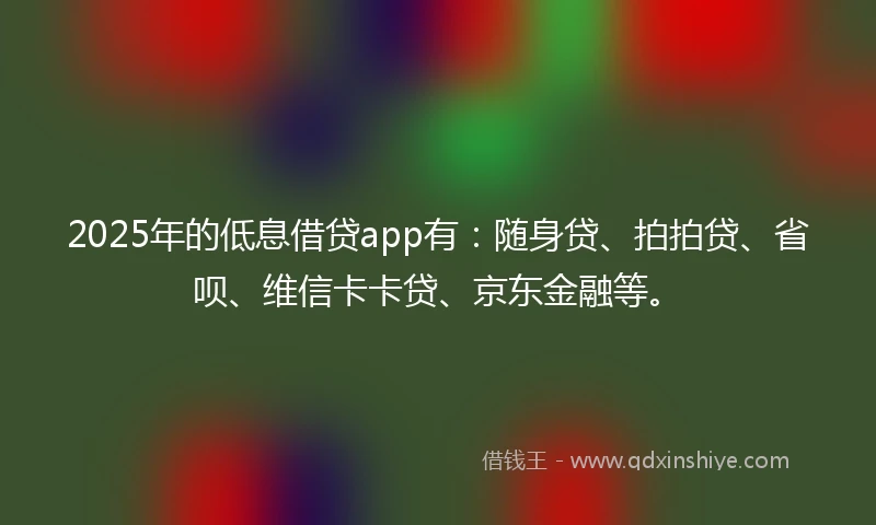 2025年的低息借贷app有：随身贷、拍拍贷、省呗、维信卡卡贷、京东金融等。