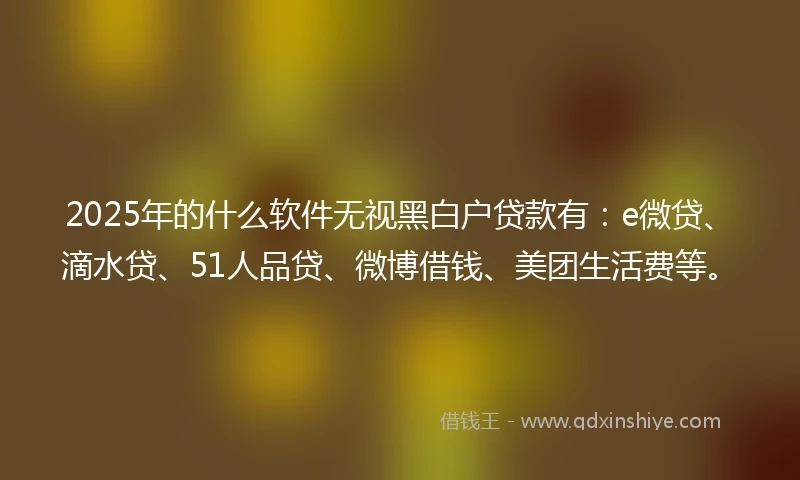 2025年的什么软件无视黑白户贷款有：e微贷、滴水贷、51人品贷、微博借钱、美团生活费等。