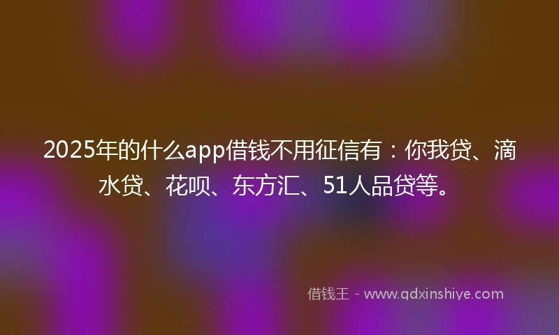 2025年的什么app借钱不用征信有：你我贷、滴水贷、花呗、东方汇、51人品贷等。
