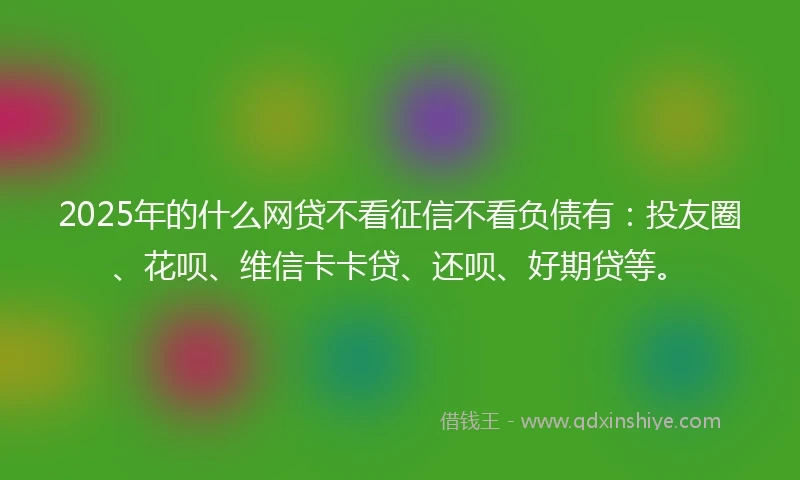 2025年的什么网贷不看征信不看负债有：投友圈、花呗、维信卡卡贷、还呗、好期贷等。
