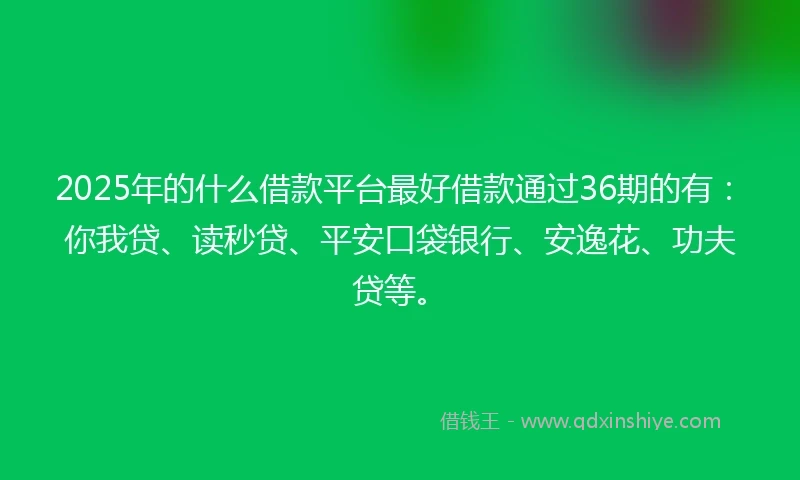 2025年的什么借款平台最好借款通过36期的有：你我贷、读秒贷、平安口袋银行、安逸花、功夫贷等。