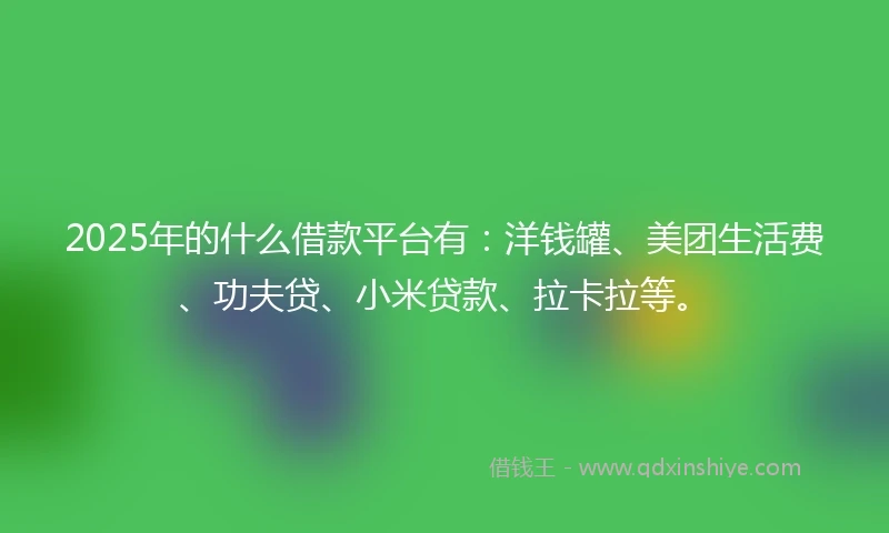 2025年的什么借款平台有：洋钱罐、美团生活费、功夫贷、小米贷款、拉卡拉等。