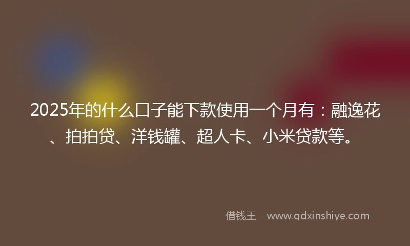 2025年的什么口子能下款使用一个月有：融逸花、拍拍贷、洋钱罐、超人卡、小米贷款等。