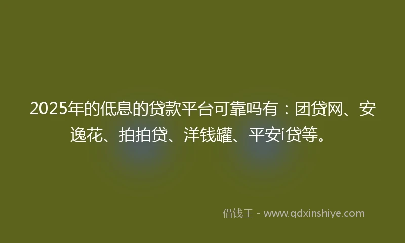 2025年的低息的贷款平台可靠吗有：团贷网、安逸花、拍拍贷、洋钱罐、平安i贷等。