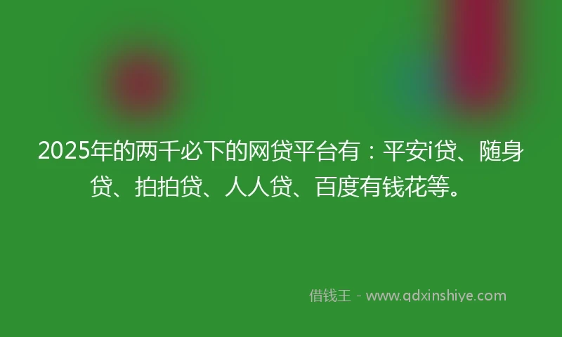 2025年的两千必下的网贷平台有：平安i贷、随身贷、拍拍贷、人人贷、百度有钱花等。