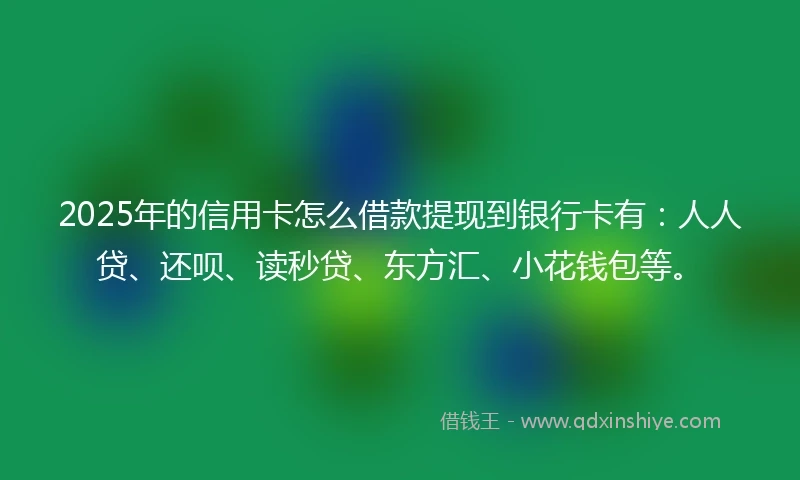 2025年的信用卡怎么借款提现到银行卡有：人人贷、还呗、读秒贷、东方汇、小花钱包等。
