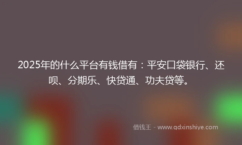 2025年的什么平台有钱借有：平安口袋银行、还呗、分期乐、快贷通、功夫贷等。