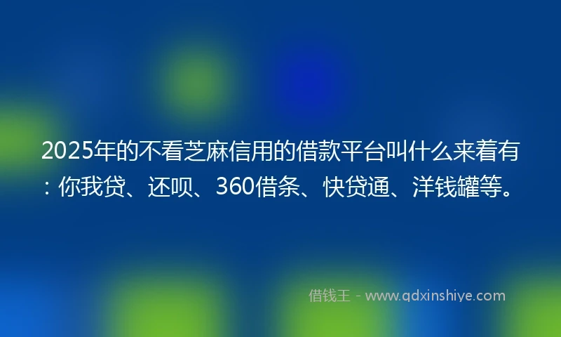 2025年的不看芝麻信用的借款平台叫什么来着有：你我贷、还呗、360借条、快贷通、洋钱罐等。