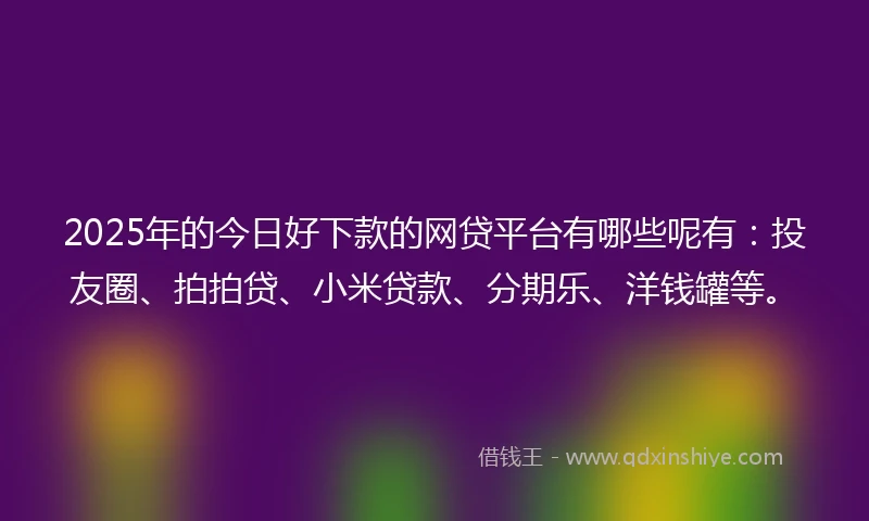 2025年的今日好下款的网贷平台有哪些呢有：投友圈、拍拍贷、小米贷款、分期乐、洋钱罐等。