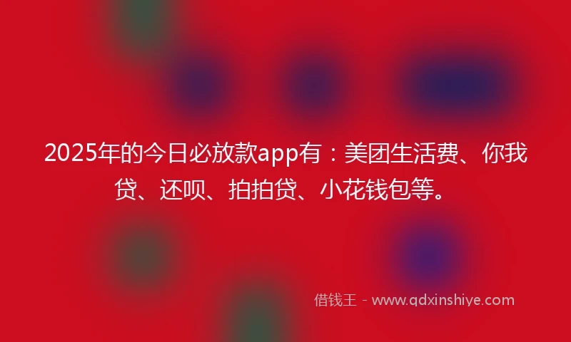 2025年的今日必放款app有：美团生活费、你我贷、还呗、拍拍贷、小花钱包等。