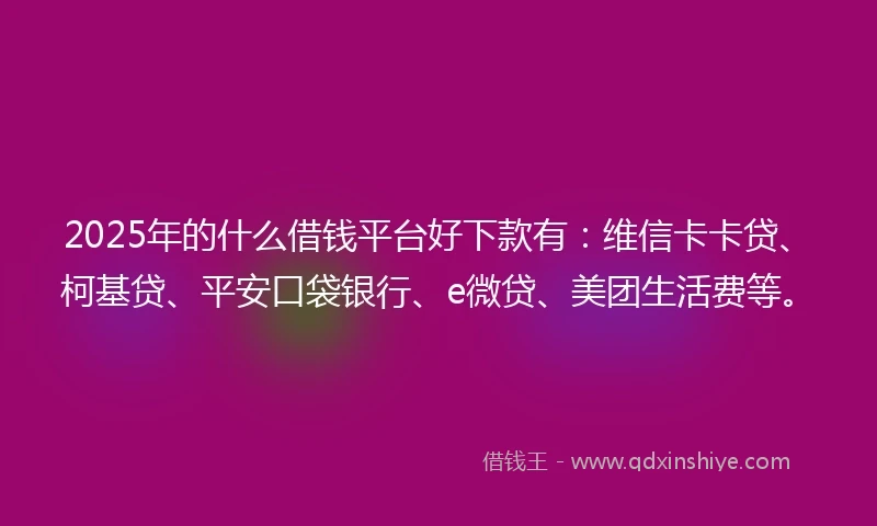 2025年的什么借钱平台好下款有：维信卡卡贷、柯基贷、平安口袋银行、e微贷、美团生活费等。