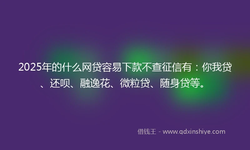 2025年的什么网贷容易下款不查征信有：你我贷、还呗、融逸花、微粒贷、随身贷等。