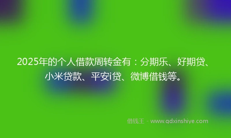 2025年的个人借款周转金有：分期乐、好期贷、小米贷款、平安i贷、微博借钱等。