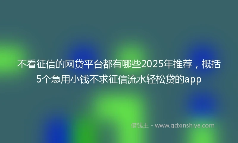 不看征信的网贷平台都有哪些2025年推荐，概括5个急用小钱不求征信流水轻松贷的app