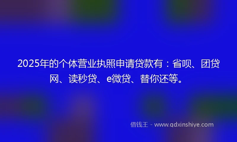 2025年的个体营业执照申请贷款有：省呗、团贷网、读秒贷、e微贷、替你还等。
