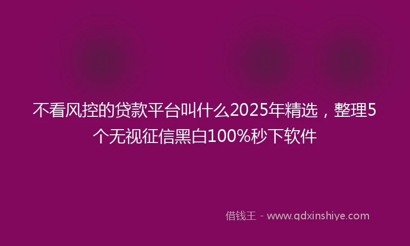 不看风控的贷款平台叫什么2025年精选，整理5个无视征信黑白100%秒下软件