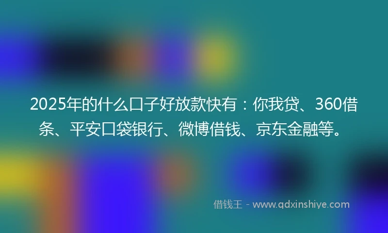 2025年的什么口子好放款快有：你我贷、360借条、平安口袋银行、微博借钱、京东金融等。