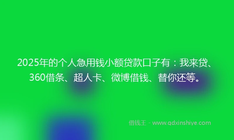2025年的个人急用钱小额贷款口子有：我来贷、360借条、超人卡、微博借钱、替你还等。