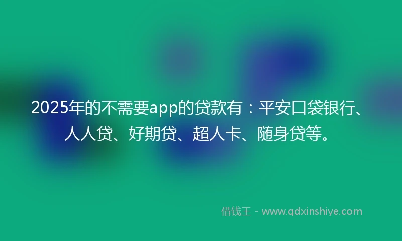 2025年的不需要app的贷款有：平安口袋银行、人人贷、好期贷、超人卡、随身贷等。