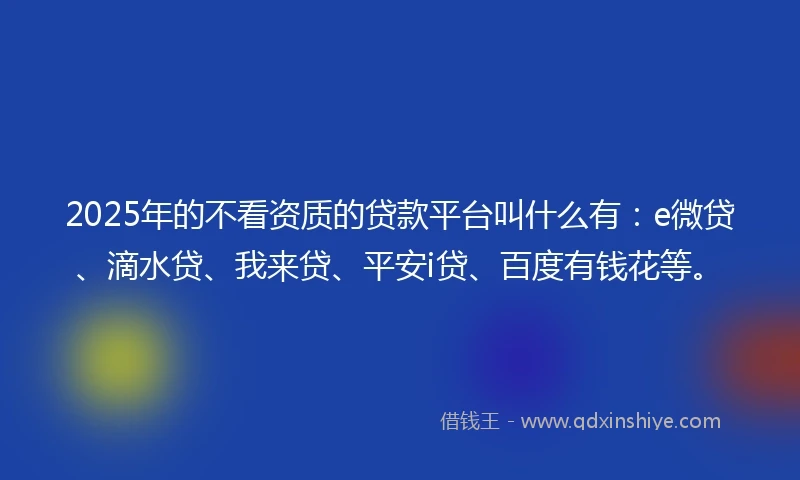 2025年的不看资质的贷款平台叫什么有：e微贷、滴水贷、我来贷、平安i贷、百度有钱花等。