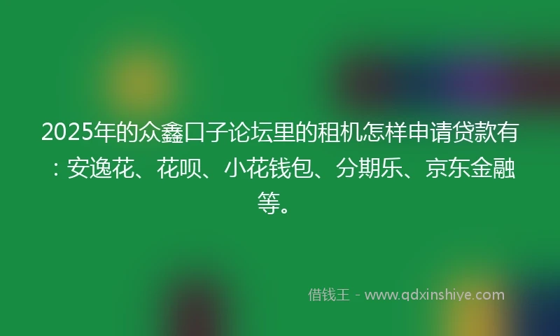 2025年的众鑫口子论坛里的租机怎样申请贷款有：安逸花、花呗、小花钱包、分期乐、京东金融等。
