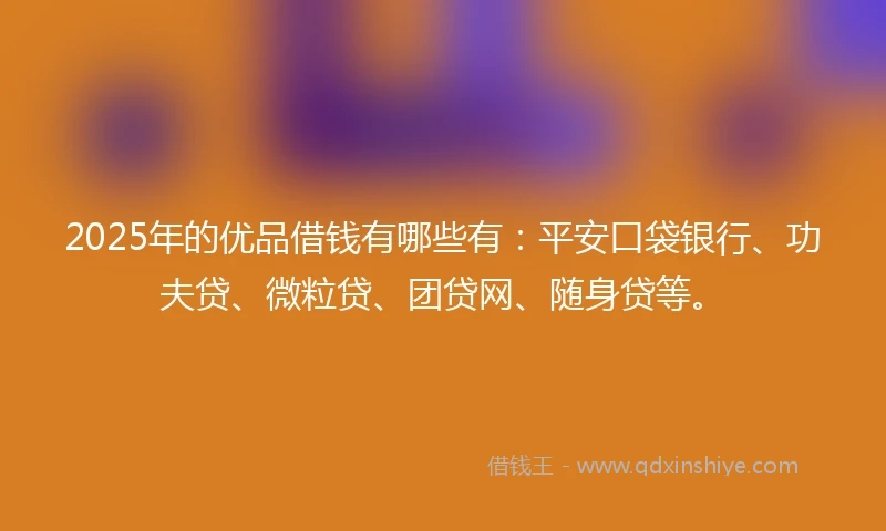 2025年的优品借钱有哪些有：平安口袋银行、功夫贷、微粒贷、团贷网、随身贷等。