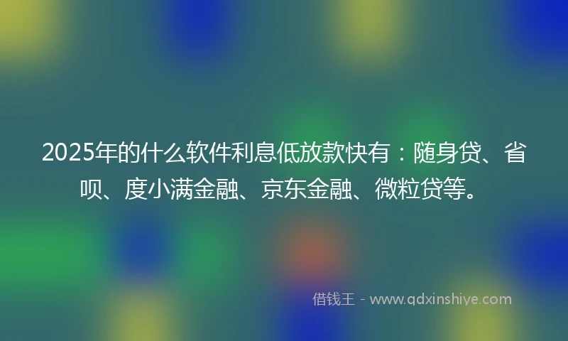 2025年的什么软件利息低放款快有：随身贷、省呗、度小满金融、京东金融、微粒贷等。