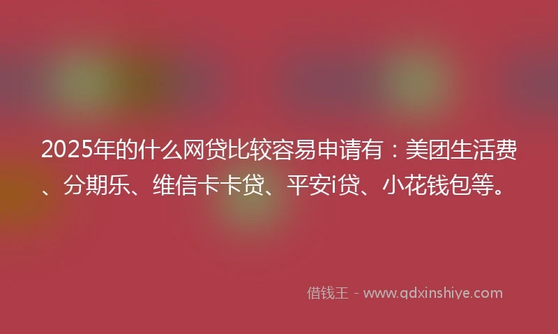 2025年的什么网贷比较容易申请有：美团生活费、分期乐、维信卡卡贷、平安i贷、小花钱包等。