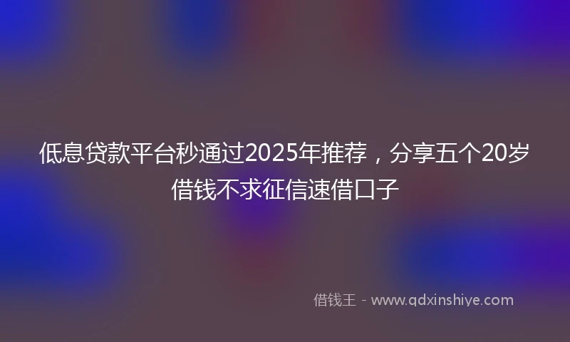 低息贷款平台秒通过2025年推荐，分享五个20岁借钱不求征信速借口子