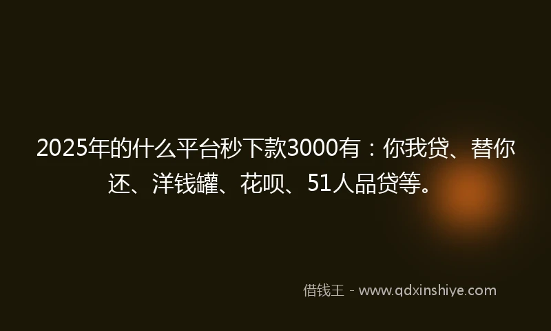 2025年的什么平台秒下款3000有：你我贷、替你还、洋钱罐、花呗、51人品贷等。