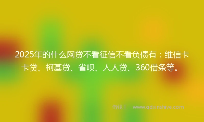 2025年的什么网贷不看征信不看负债有：维信卡卡贷、柯基贷、省呗、人人贷、360借条等。