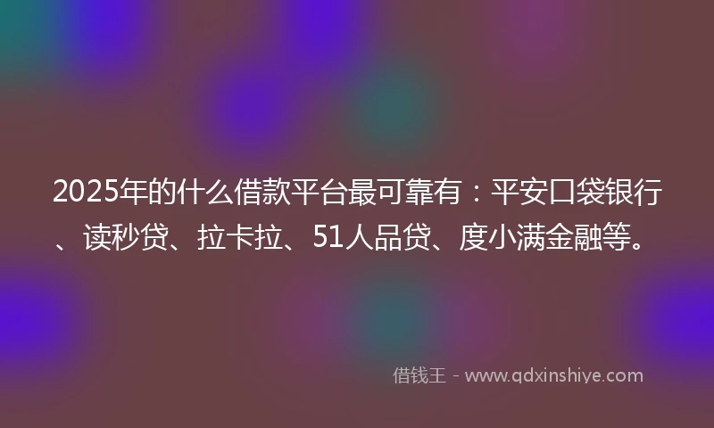 2025年的什么借款平台最可靠有：平安口袋银行、读秒贷、拉卡拉、51人品贷、度小满金融等。