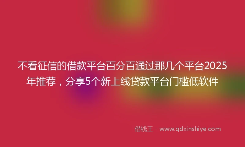 不看征信的借款平台百分百通过那几个平台2025年推荐，分享5个新上线贷款平台门槛低软件