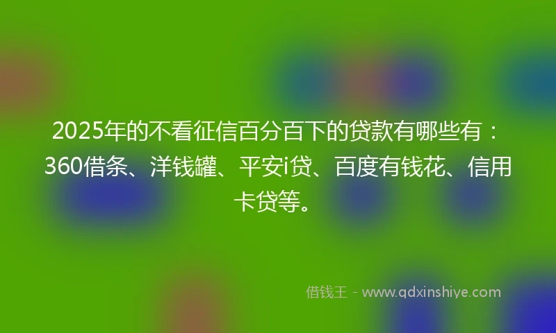 2025年的不看征信百分百下的贷款有哪些有：360借条、洋钱罐、平安i贷、百度有钱花、信用卡贷等。