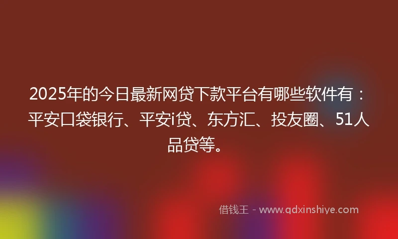 2025年的今日最新网贷下款平台有哪些软件有：平安口袋银行、平安i贷、东方汇、投友圈、51人品贷等。