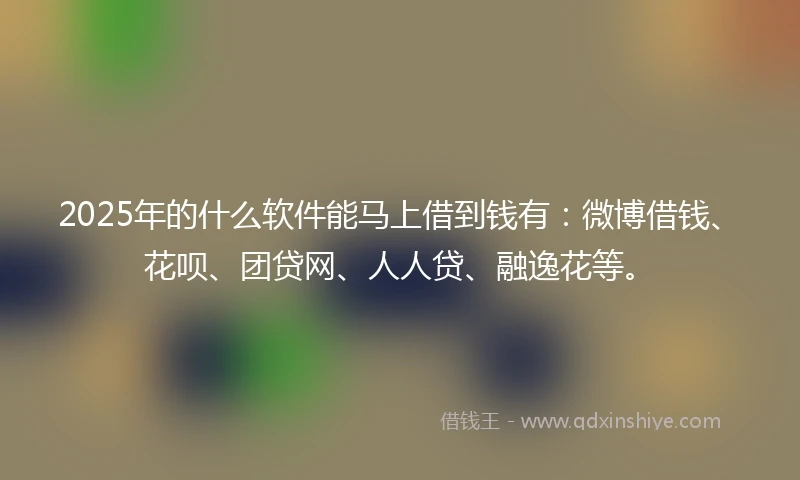 2025年的什么软件能马上借到钱有：微博借钱、花呗、团贷网、人人贷、融逸花等。