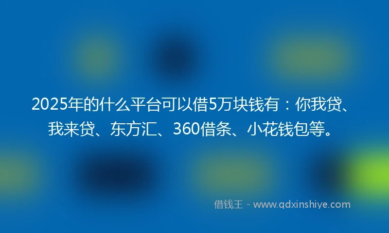 2025年的什么平台可以借5万块钱有：你我贷、我来贷、东方汇、360借条、小花钱包等。